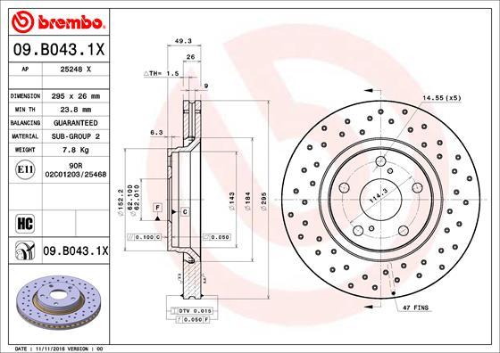 Brembo 09.B043.1X - Discofreno www.qualy.parts