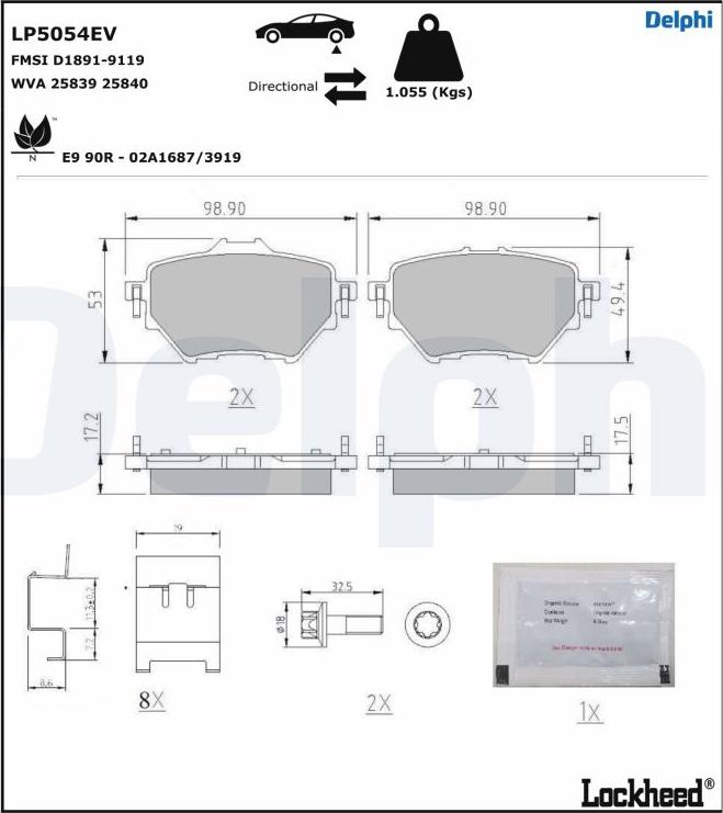 Delphi LP5054EV - Kit pastiglie freno, Freno a disco www.qualy.parts