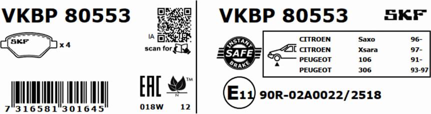 SKF VKBP 80553 - Kit pastiglie freno, Freno a disco www.qualy.parts