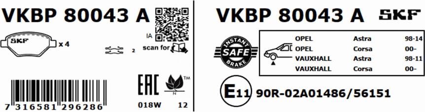 SKF VKBP 80043 A - Kit pastiglie freno, Freno a disco www.qualy.parts