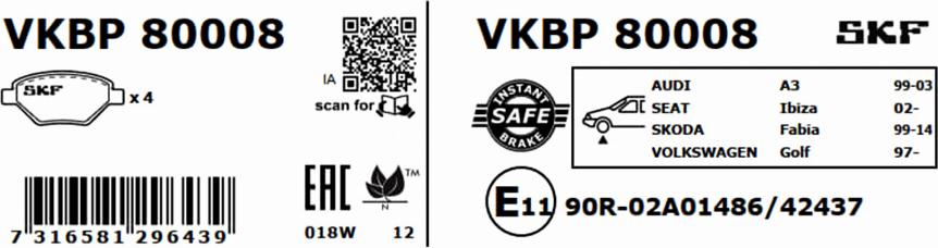 SKF VKBP 80008 - Kit pastiglie freno, Freno a disco www.qualy.parts