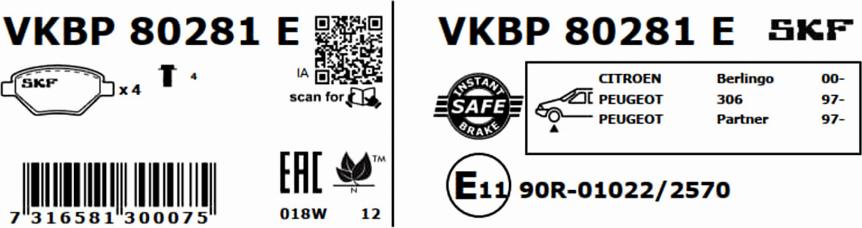 SKF VKBP 80281 E - Kit pastiglie freno, Freno a disco www.qualy.parts