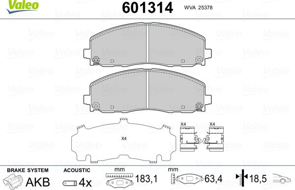 Valeo 601314 - Kit pastiglie freno, Freno a disco www.qualy.parts