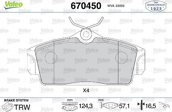 VALEO 670450 - Kit pastiglie freno, Freno a disco www.qualy.parts