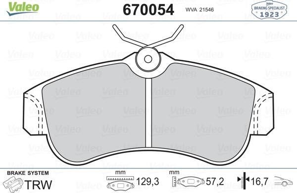 VALEO 670054 - Kit pastiglie freno, Freno a disco www.qualy.parts