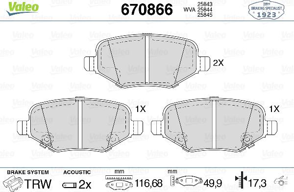 VALEO 670866 - Kit pastiglie freno, Freno a disco www.qualy.parts