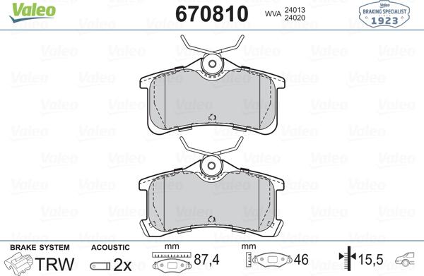 VALEO 670810 - Kit pastiglie freno, Freno a disco www.qualy.parts