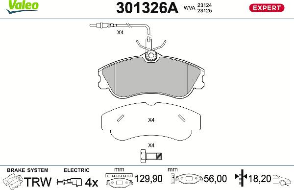 VALEO 301326A - Kit pastiglie freno, Freno a disco www.qualy.parts