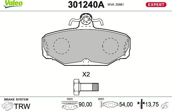 VALEO 301240A - Kit pastiglie freno, Freno a disco www.qualy.parts
